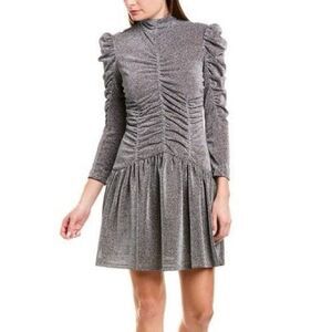 Rebecca Taylor Silver Mock Neck Mini Dress Ruched NWT Small